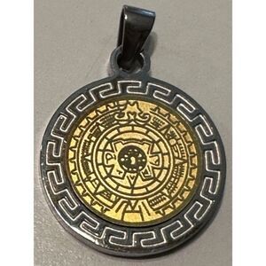Fini Vintage Silver and Brass Tone MEXICAN Mayan Calendar Pendant